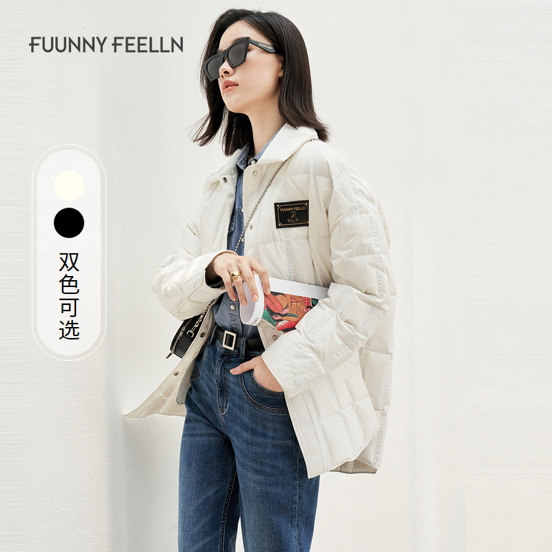 商场同款FF||仿佛冬季白色衬衫保暖白鸭绒外套女