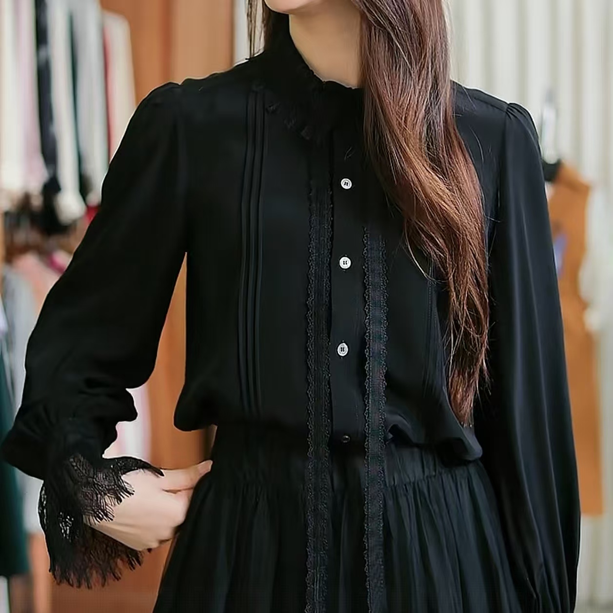 欧货秋季真丝衬衣长袖纯色桑蚕丝女装重磅红衬衣上衣7403