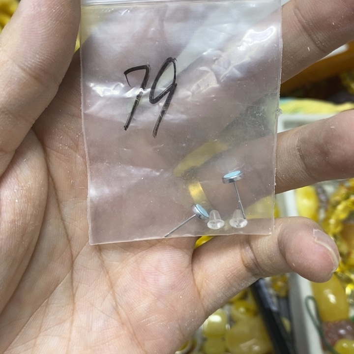 蜜蜡银S925镶嵌裸石耳钉