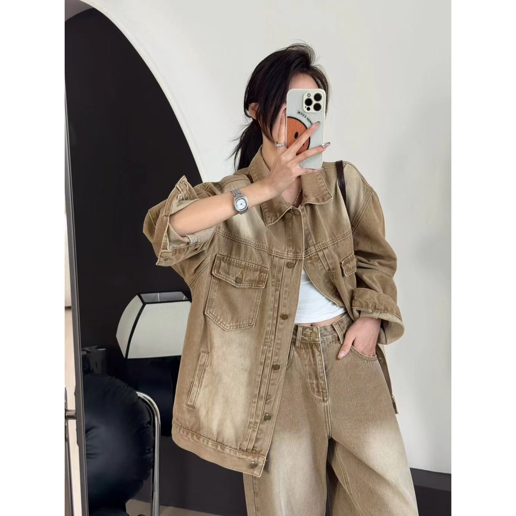 SP【美式牛仔】 高级独特洗水色 oversize特殊水洗面料牛仔套装