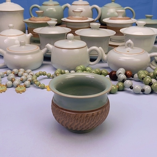 杯仿古重工蹄刀青绿釉卢施杯原矿原釉原产地