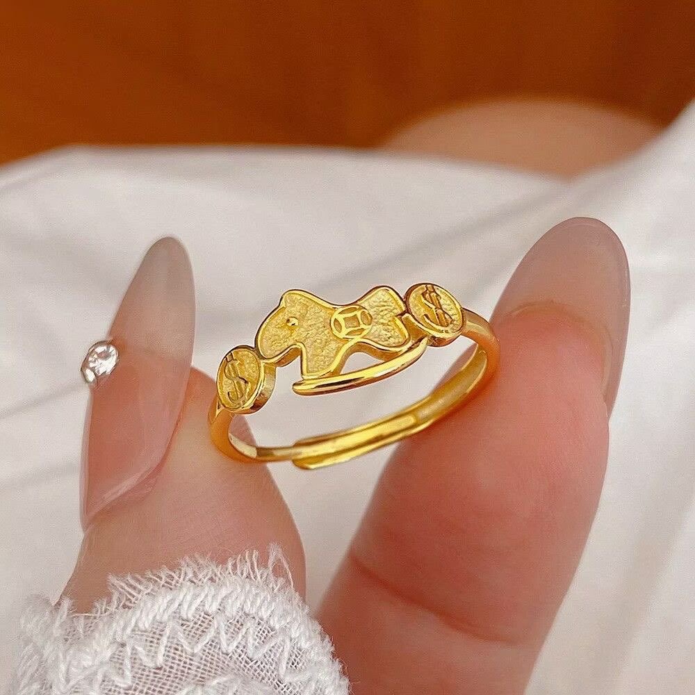 小马开口可调节轻奢小众设计百搭戒指