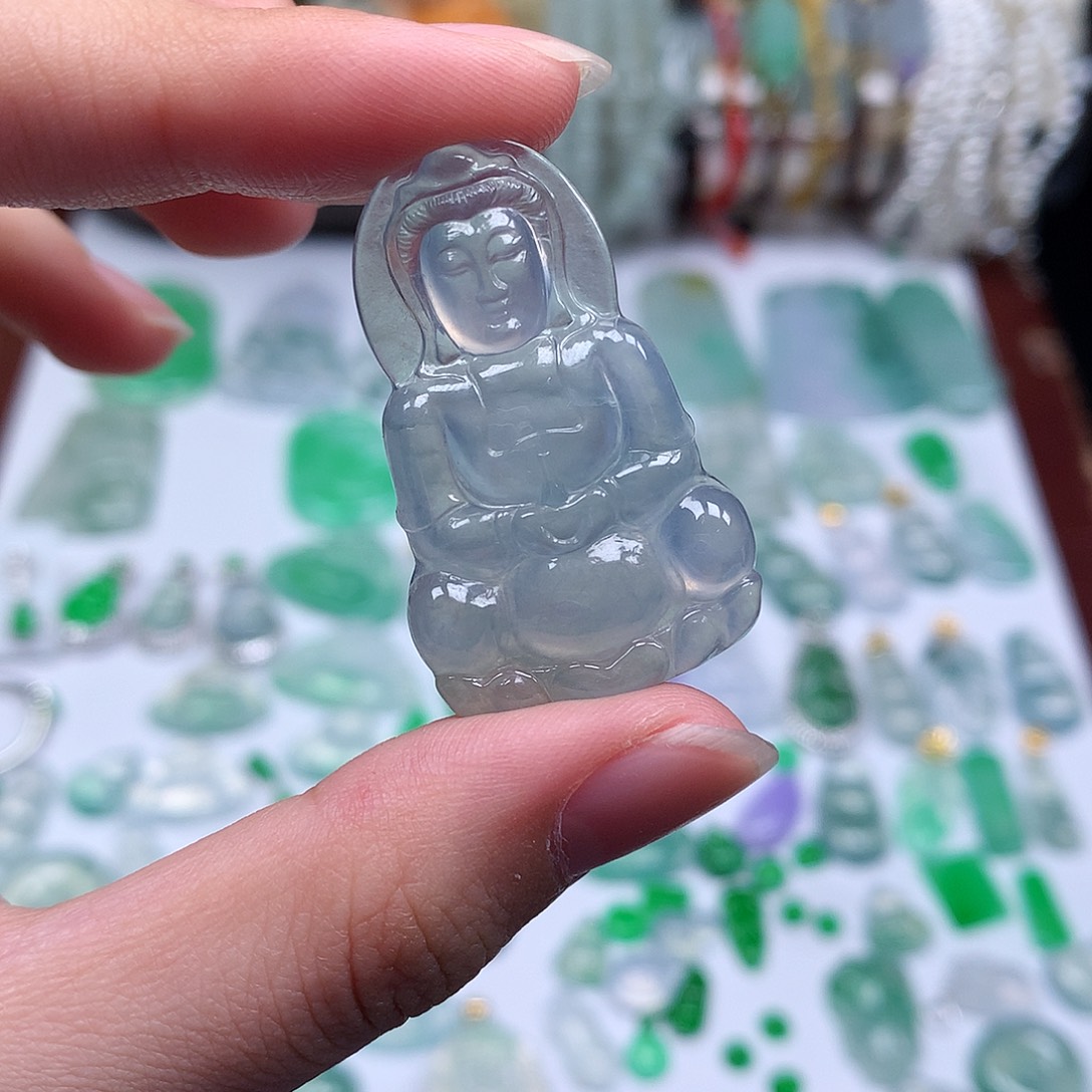 翡翠裸石缅甸天然A货翡翠冰种观音