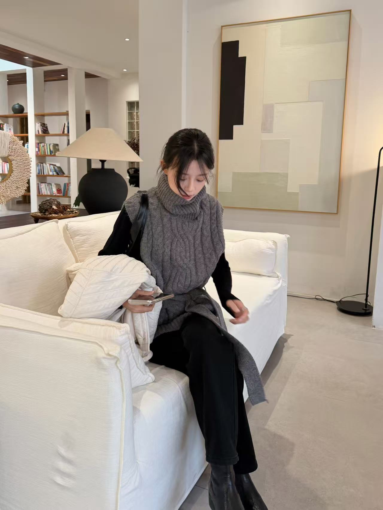 Peach “超绝比例“ 黑色牛仔弹力烟管直筒裤 8553