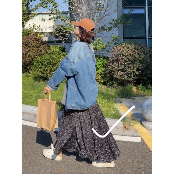 JOJO 碎花半身裙女25秋季新款垂感大摆长裙显瘦半裙a字裙褶皱裙子