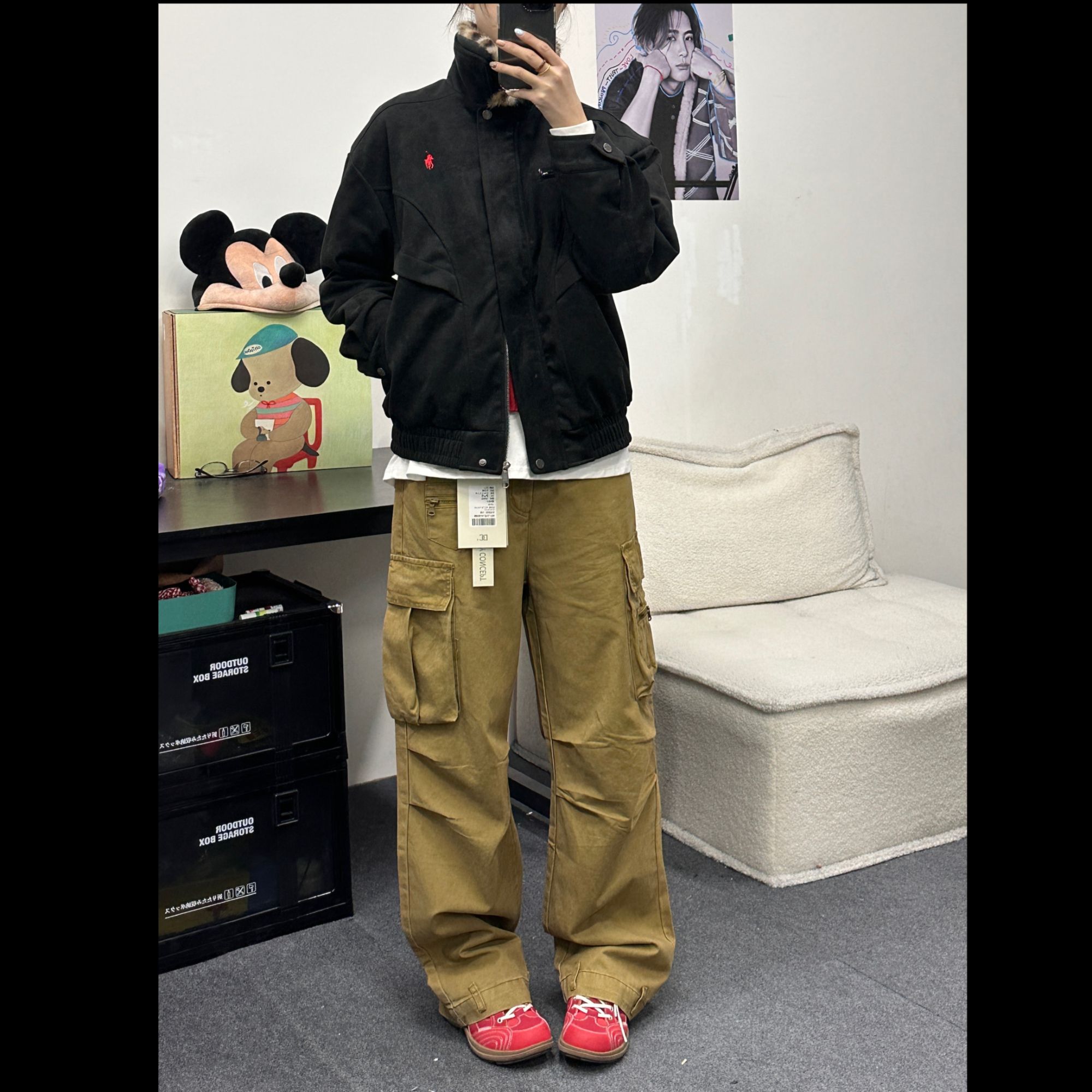 BEIDUO宽松直筒多口袋工装裤