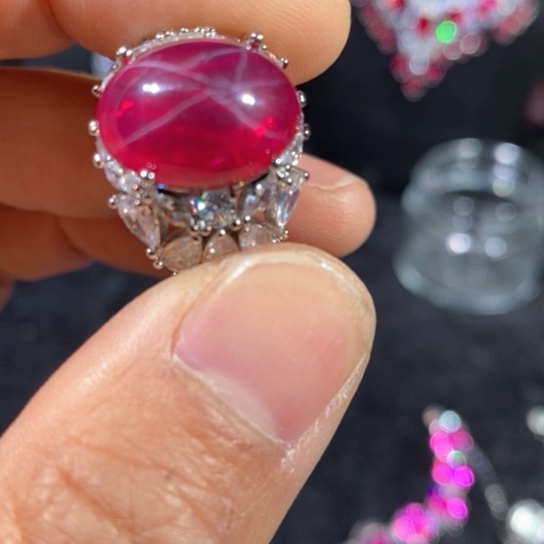 红宝石戒指银S925镶嵌