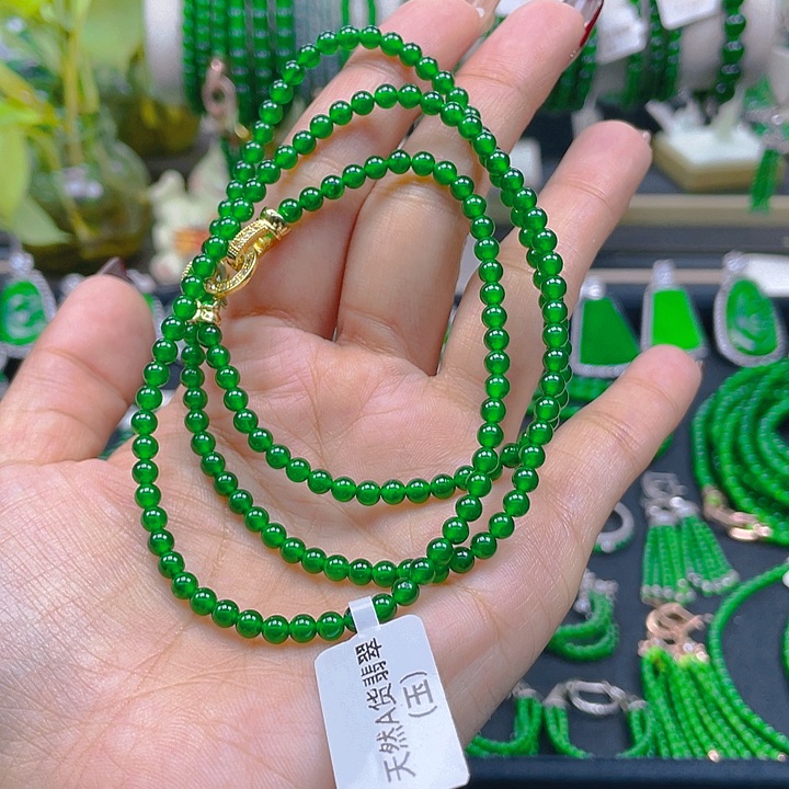翡翠颈饰未镶嵌富****水圆珠项链3.5