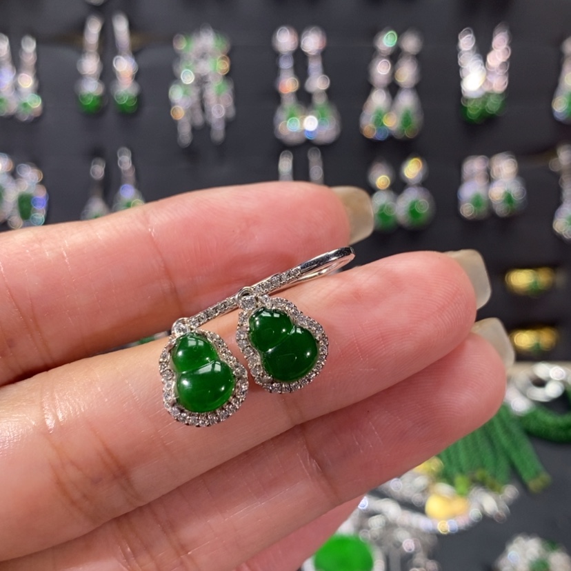 【闪购商品】翡翠耳饰银S925镀金镶嵌