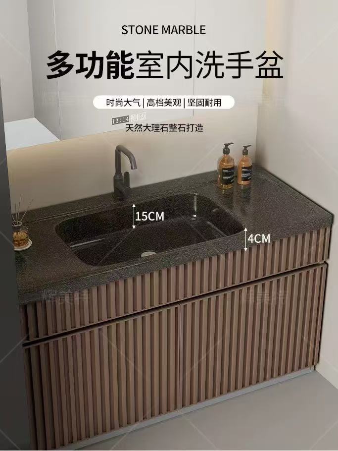 室内阳台天然花岗岩洗手盆浴室柜铝合金柜黑色大理石卫生间洗手盆
