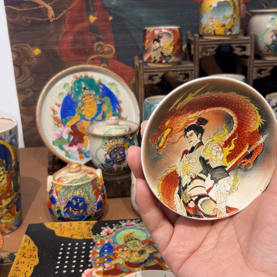 手工手绘赵云茶杯