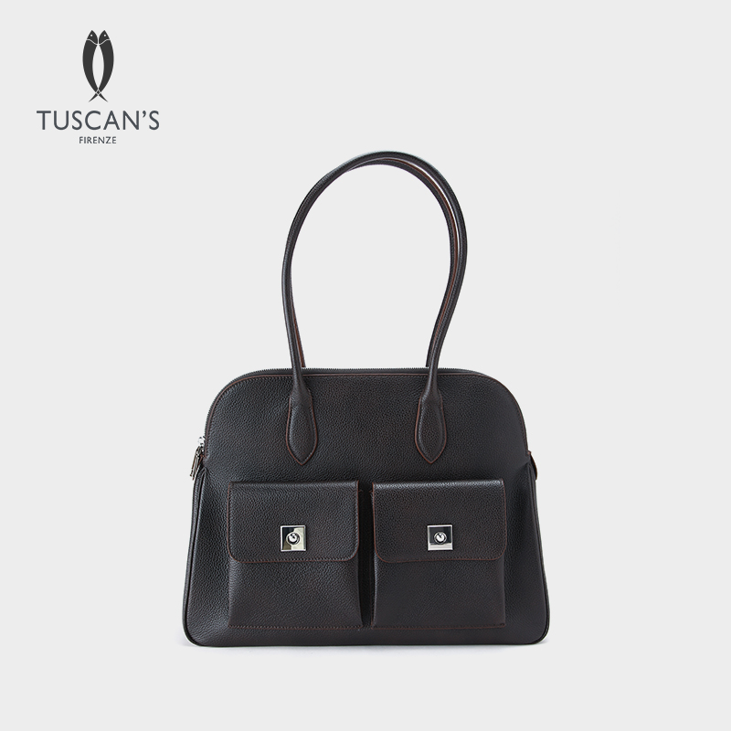 TUSCANS时代双鱼手提多口袋荔枝纹牛皮商务托特包包