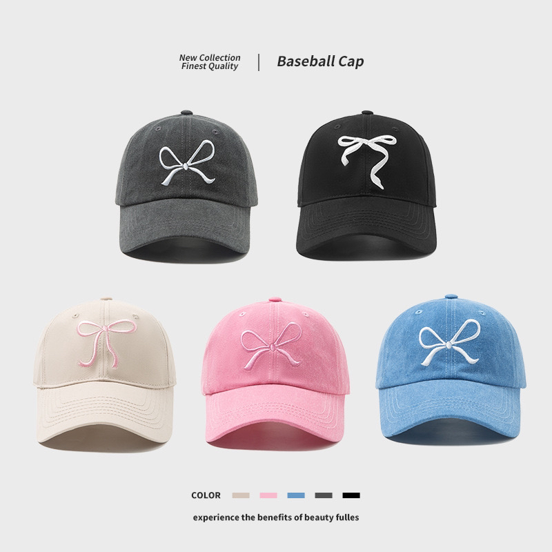 韩版软顶蝴蝶结棒球帽时尚休闲百搭帽子夏季鸭舌帽纯色春夏遮阳帽