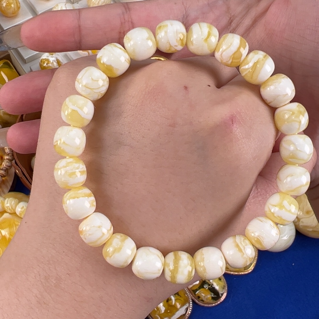 u***.琥珀未镶嵌手串金瓷漆白9.5m虎皮