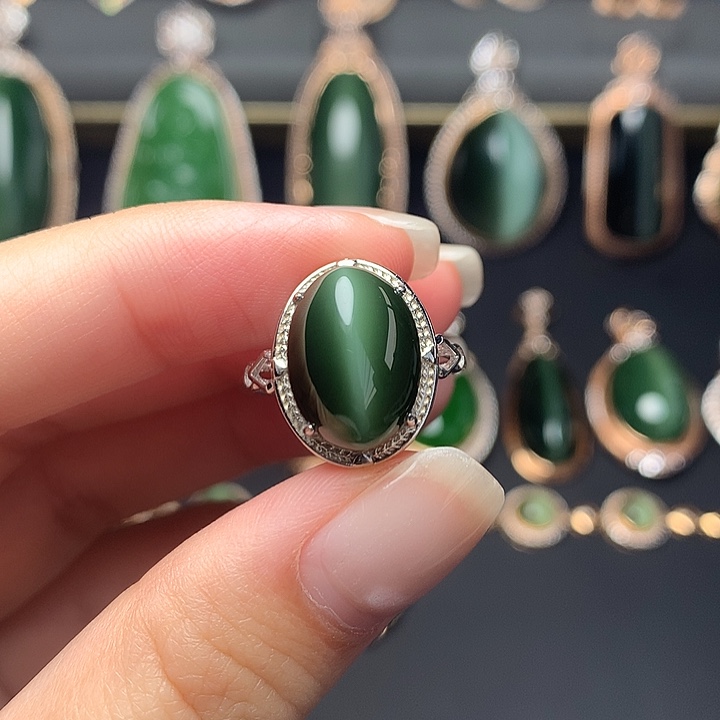 和田玉银S925镶嵌戒指