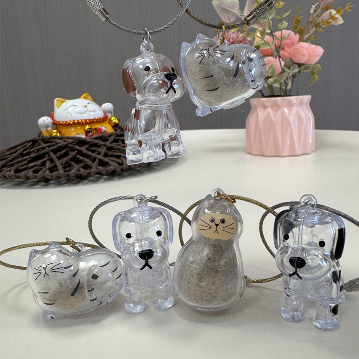 透明猫毛狗毛收纳盒吊饰扭蛋钥匙扣挂件猫咪毛发存放胶囊小饰品