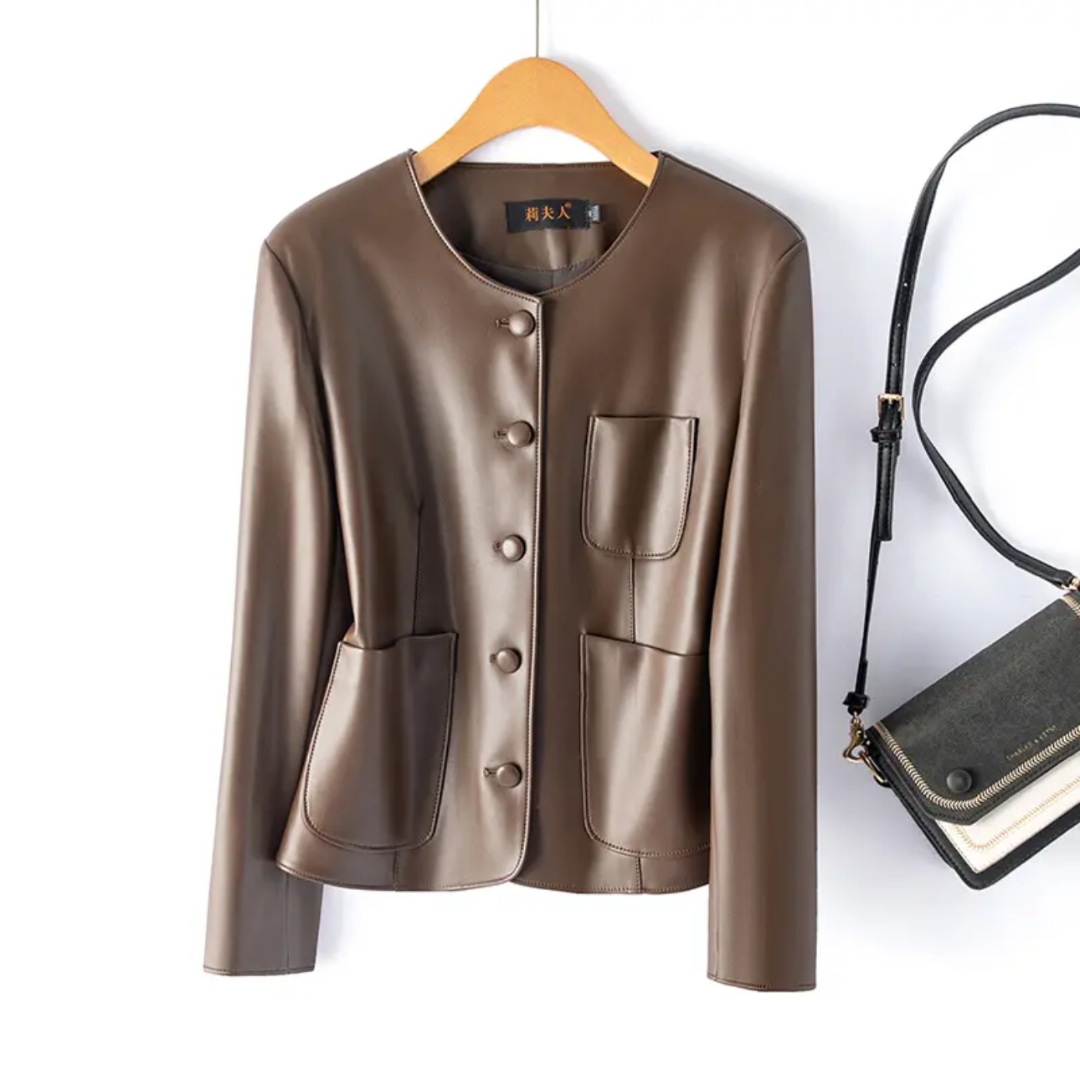 皮衣女外套海宁真纯皮衣女短款皮夹克外套修身小香风LFR-239