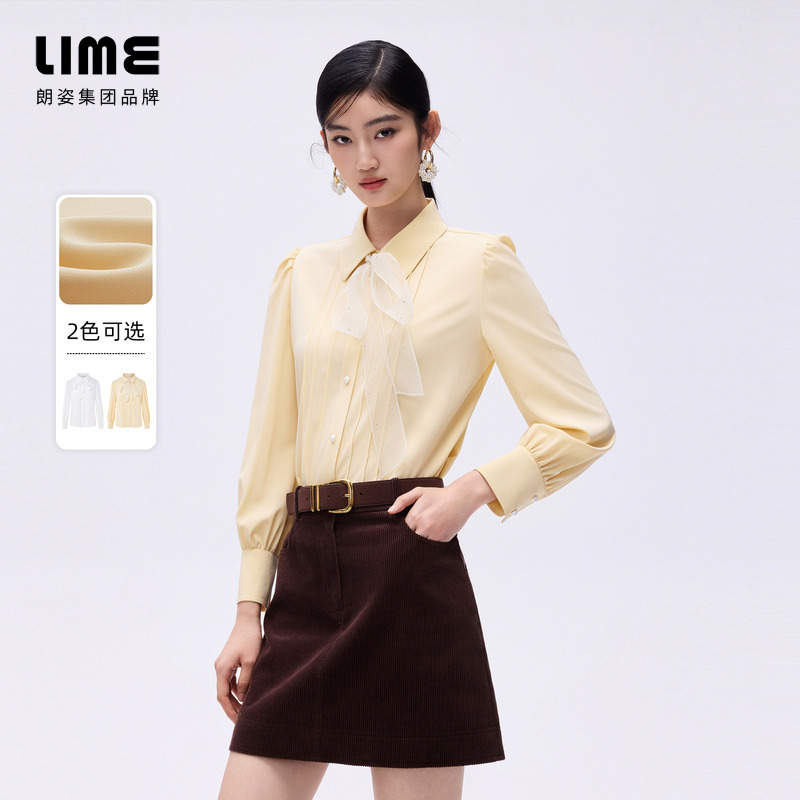 朗姿/莱茵【春绮漫舞】气质法式浪漫蝴蝶结梭织衬衫LDHADAWBL801