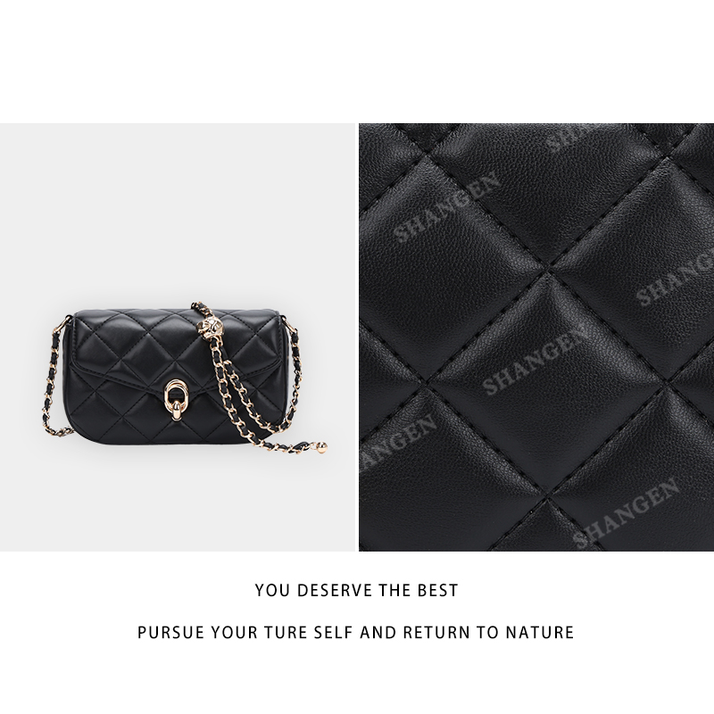 RAIN.CUN冬季2025新款轻奢设计单肩斜挎女包 QYX-16899-黑色