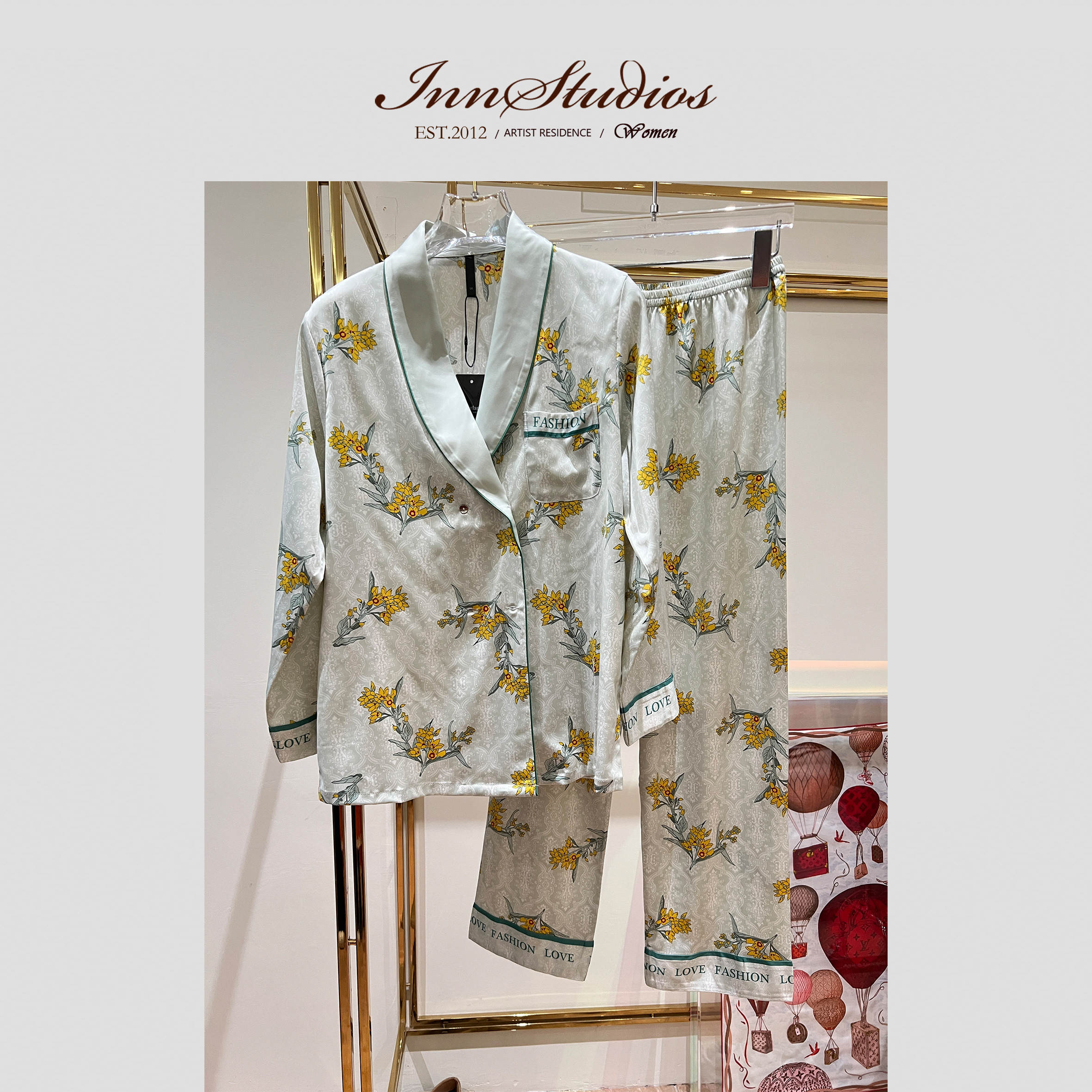 Innstudios 黄花长袖长裤睡衣套装