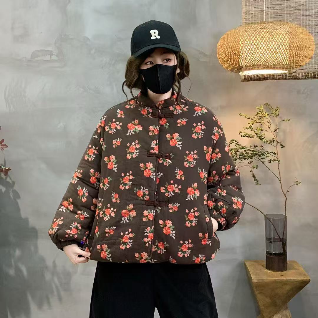2025时尚中式盘扣棉衣加绒加厚新款棉服保暖冬装外套上衣