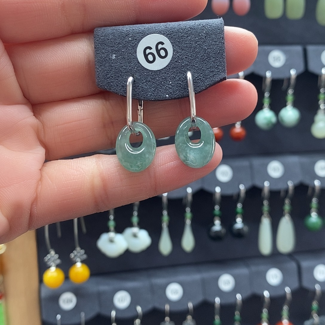 周***利翡翠银S925镶嵌耳饰