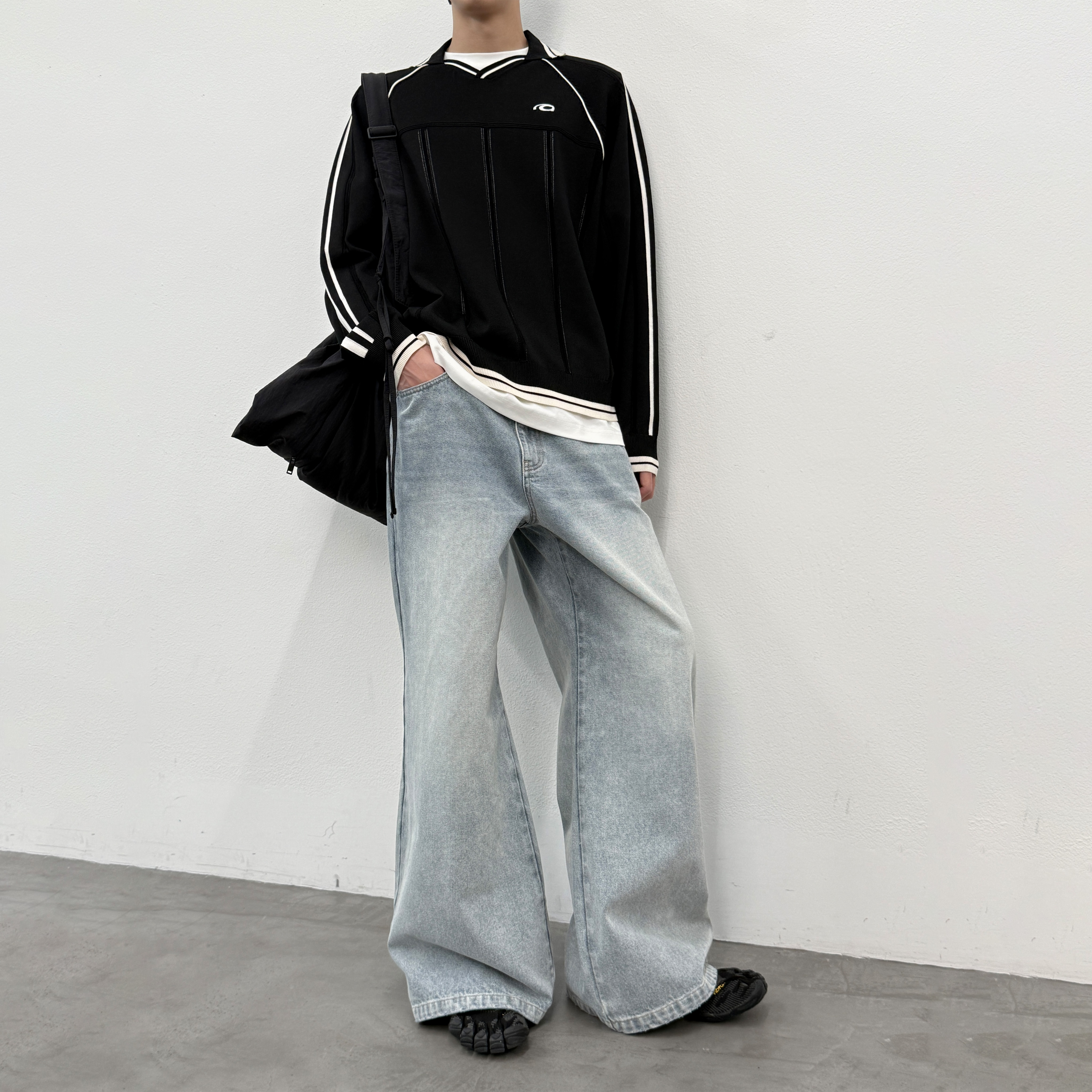 roaringwild a arch 咆哮野兽 浅蓝色阔腿水洗牛仔长裤