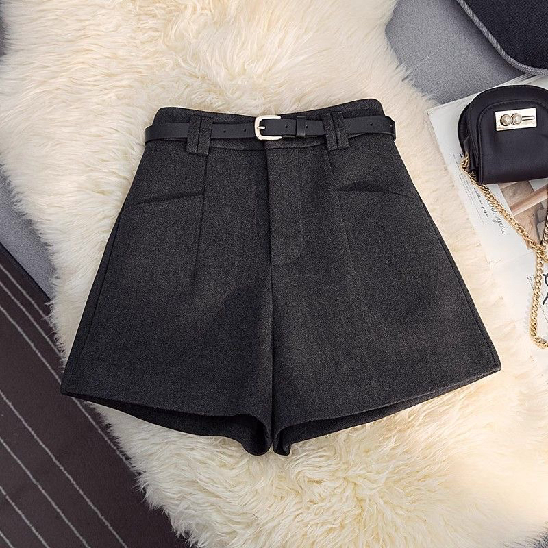 毛呢短裤女秋冬高腰显瘦韩版宽松a字百搭靴裤外穿阔腿裤