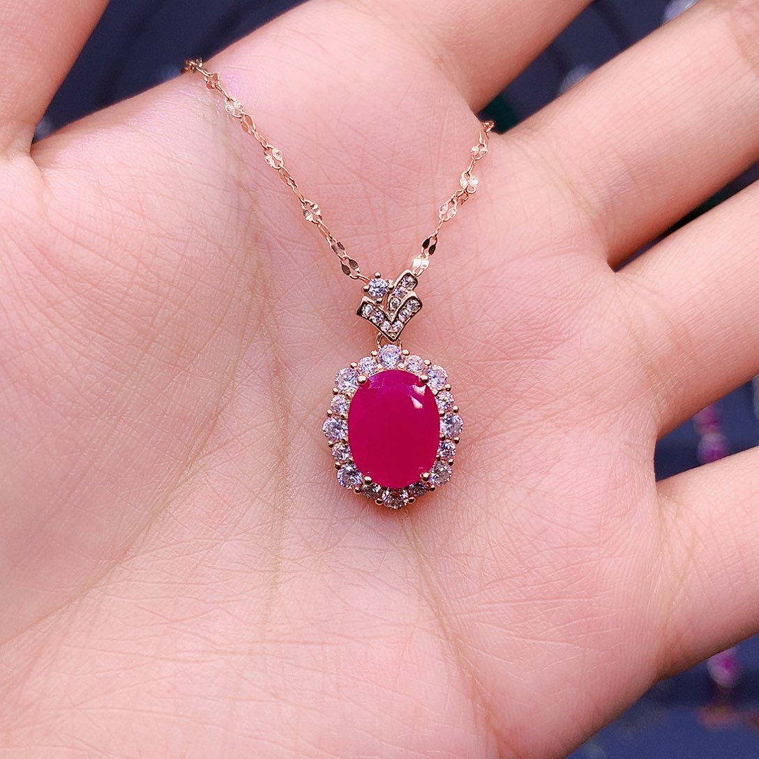 红宝石颈饰银S925镶嵌