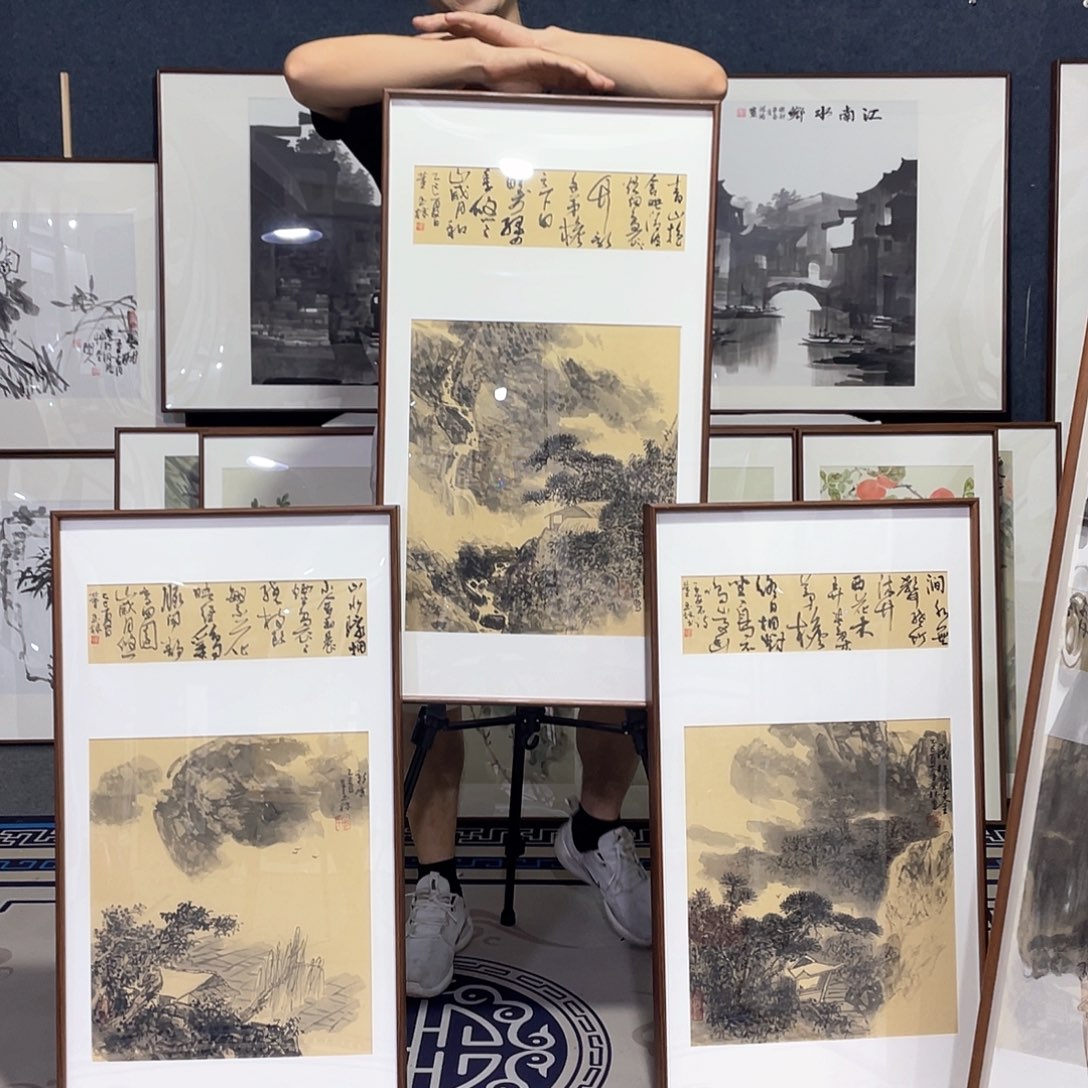 国画手绘画作品带框80/45