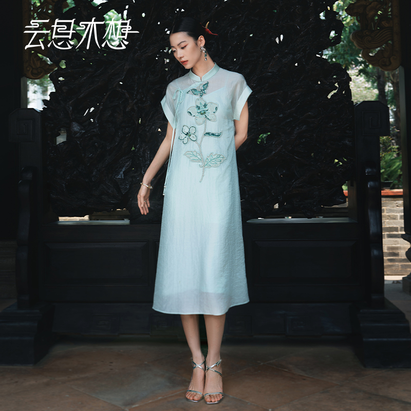 Ysimo-X云思木想 闻花梦蝶 手摇绣花莱赛尔醋酸两件套连衣裙12931
