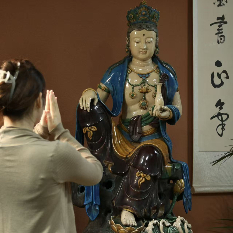 珐华琉璃自在观音摆件 （运费到付，不管卸车和摆放