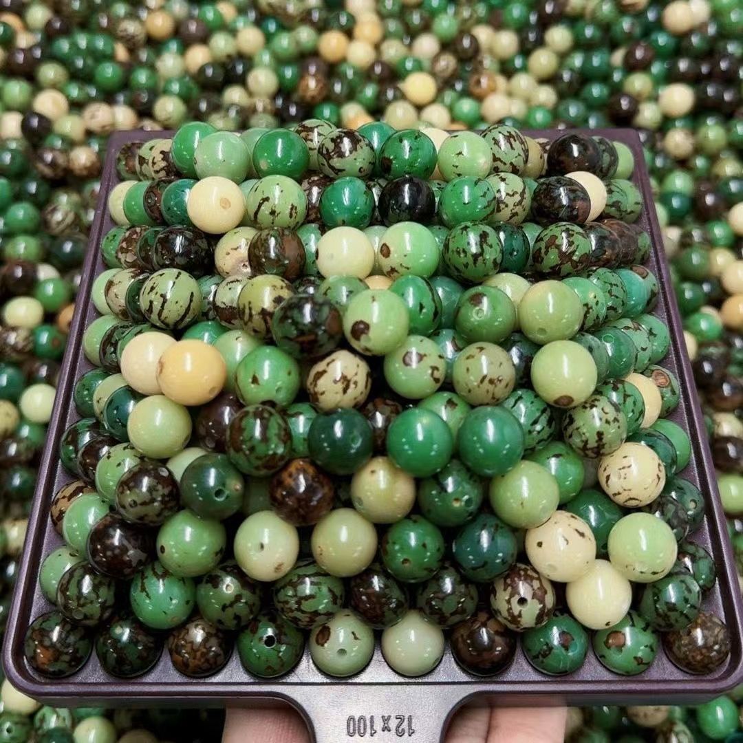 非金属木质手链 13mm 绿虎斑纹菩提散珠 天然菩提珠菩提子手工DIY