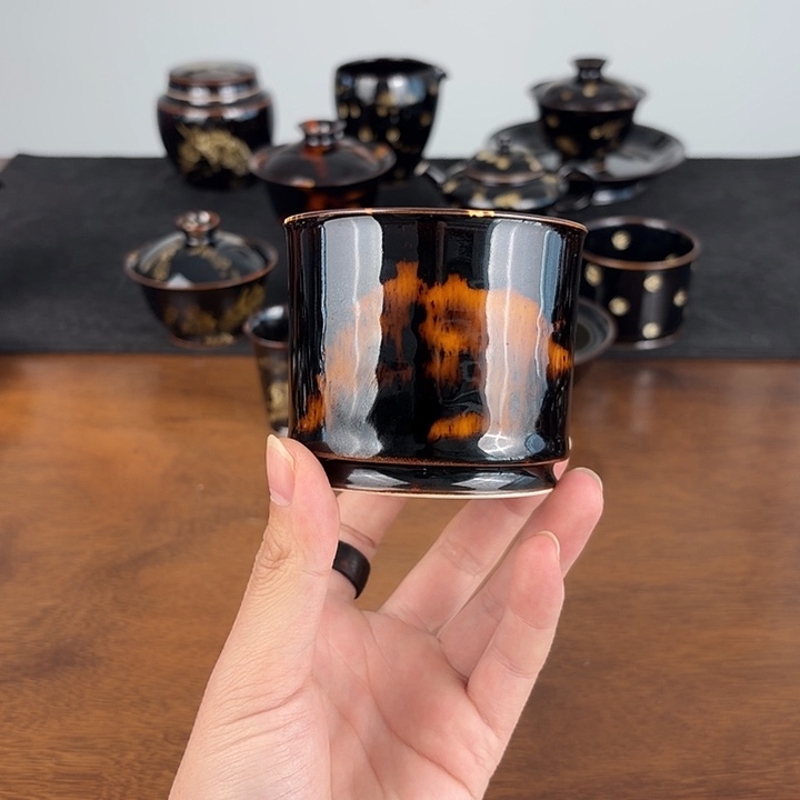 瓷玳瑁釉手握咖啡杯