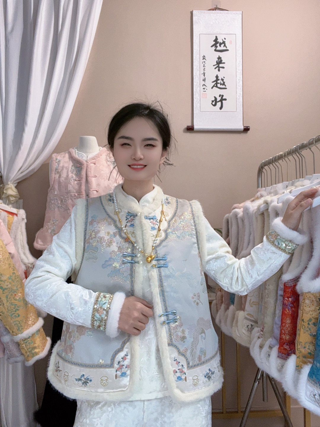 【静月】国风新中式加棉冬季新款金丝织锦宽松时尚马甲外穿洋气马夹