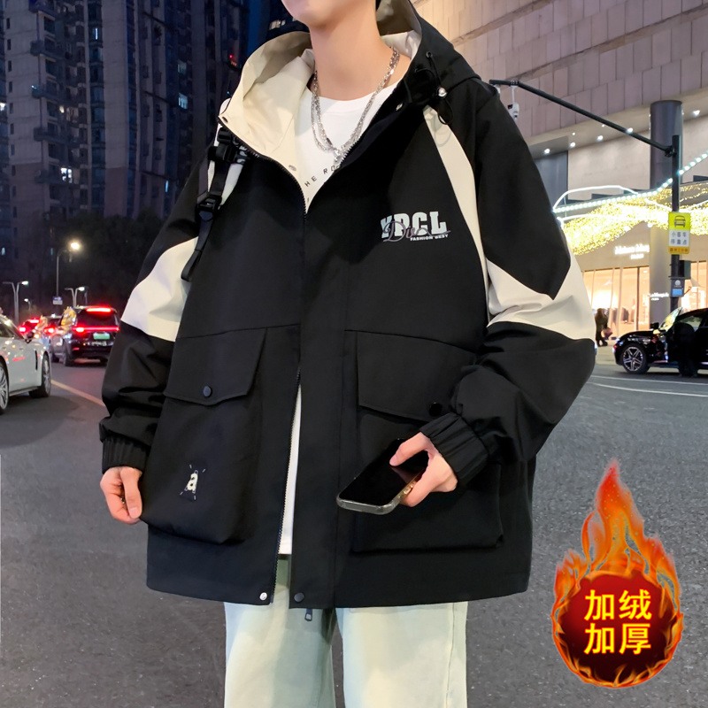 春秋新款青少年撞色帅气外套男孩学生百搭休闲夹克大童设计冲锋衣