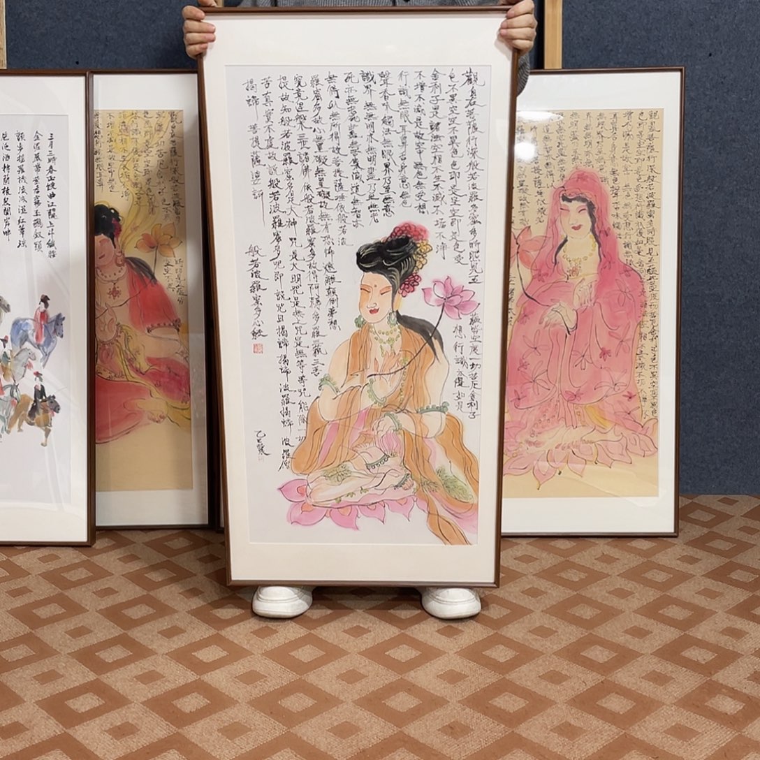 国画手绘画画作品带框