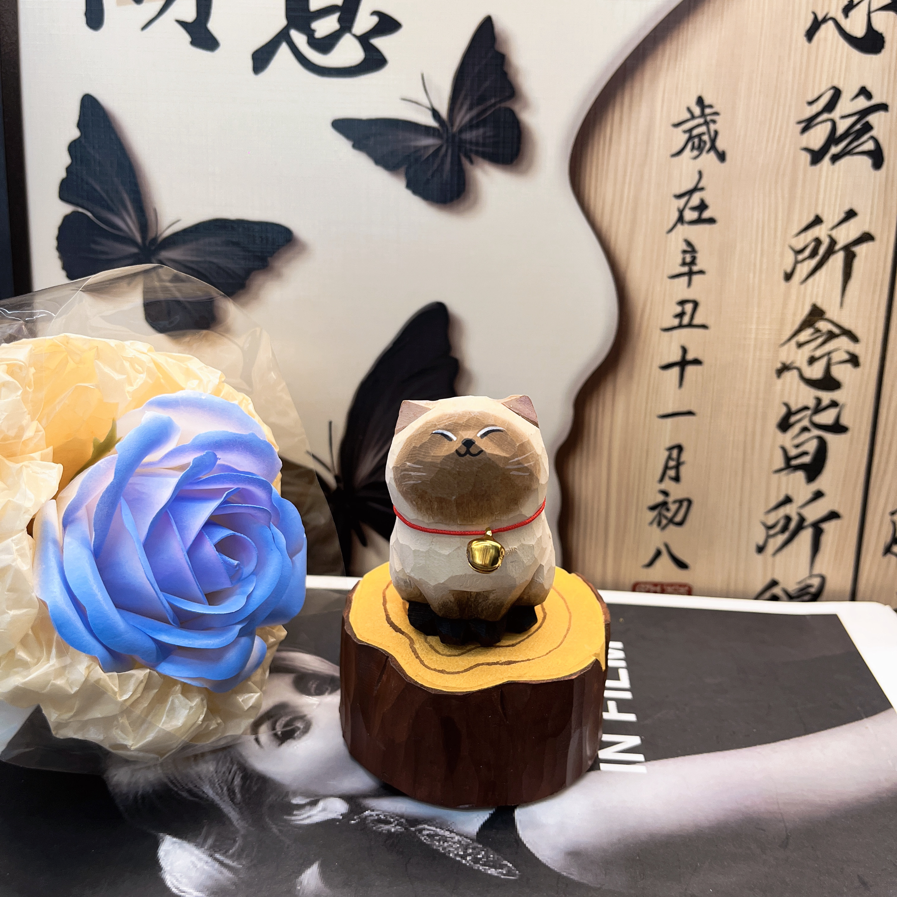 手工木雕暹罗猫可爱创意办公室桌面摆件送朋友礼物