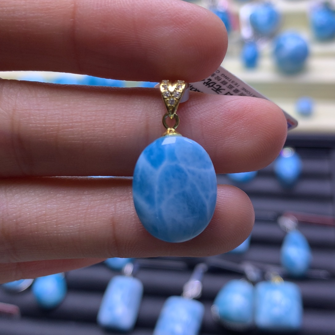 针钠钙石（海纹石）银S925镶嵌吊坠(不含链)蛋面吊坠色差略异