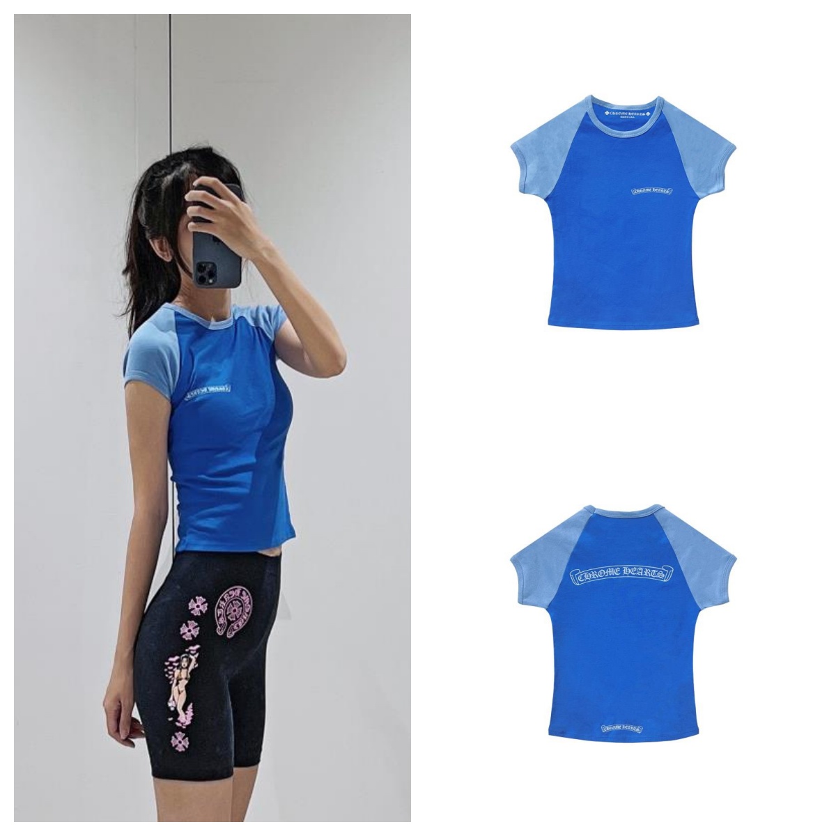 Chrome Hearts/克罗心克罗心卷轴babyshirt超小短袖 蓝色