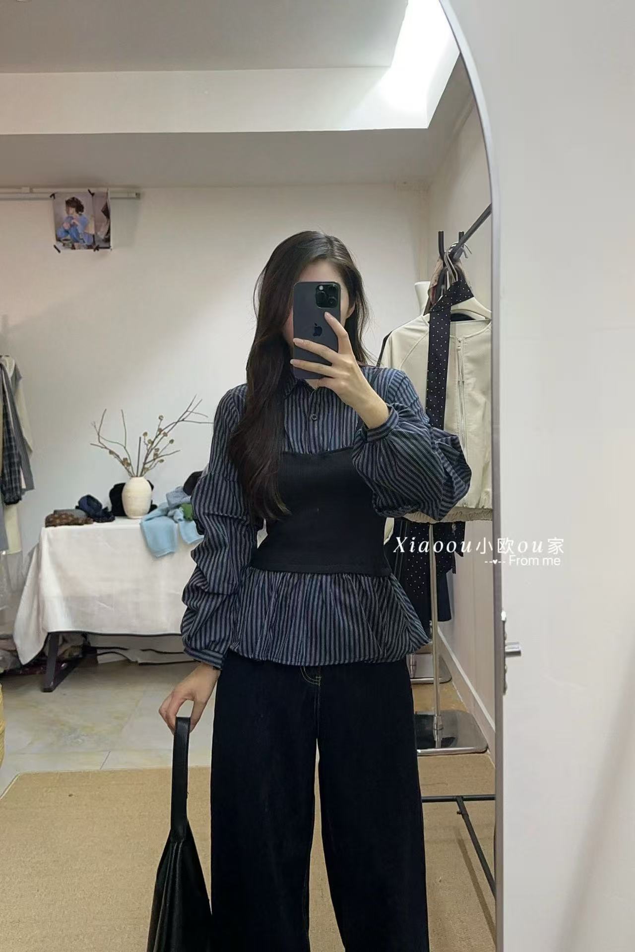复古条纹衬衫女2025秋季新款设计感假两件气质显瘦长袖上衣