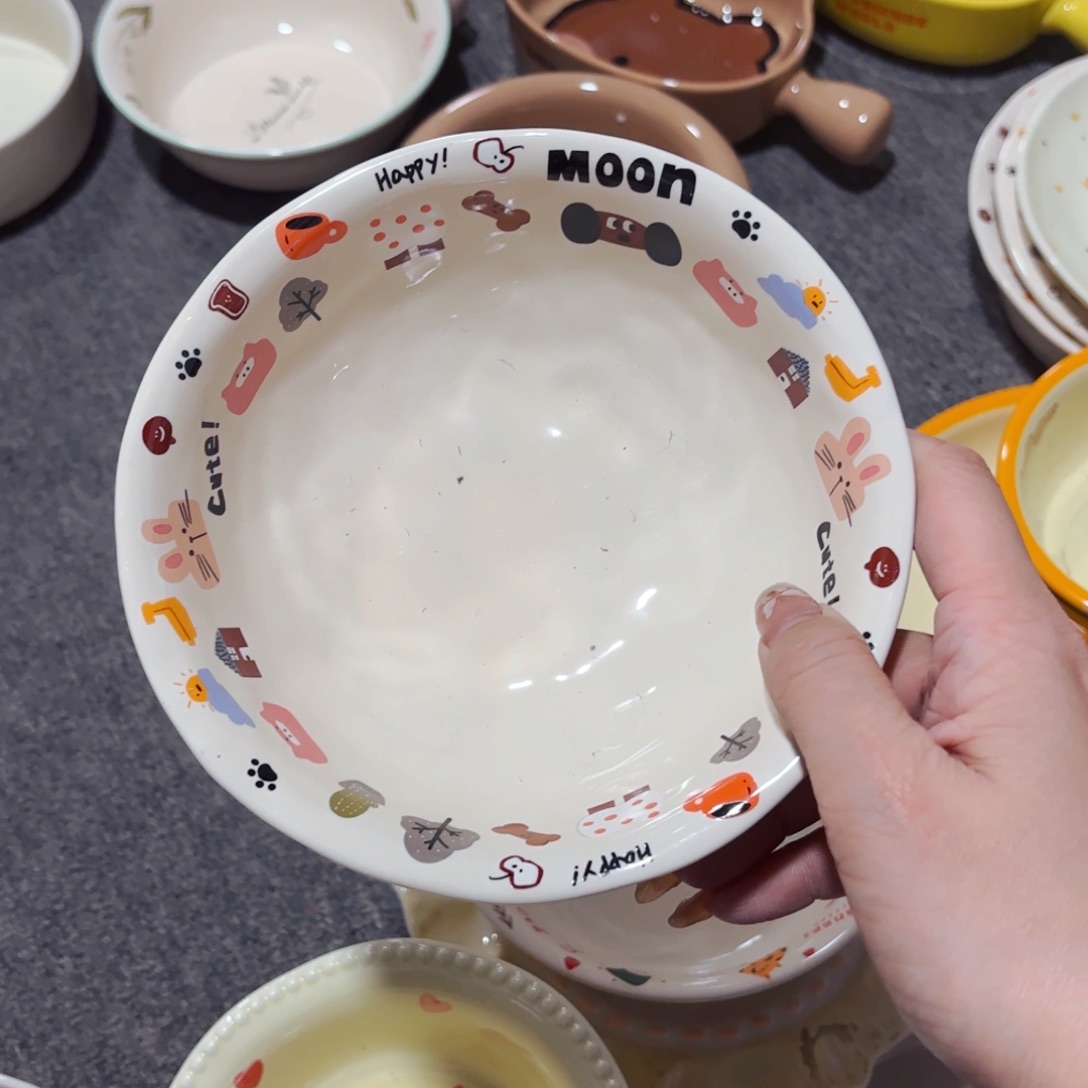 陶瓷月亮小狗六寸手捏汤饭碗全品