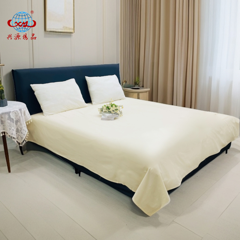 【床单】2550-1浅米纯棉竹节棉简约高档床单纯色床单