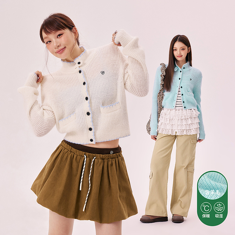 068V【金拐子专属】CHUU翻领设计软糯字母刺绣含羊毛针织衫-F