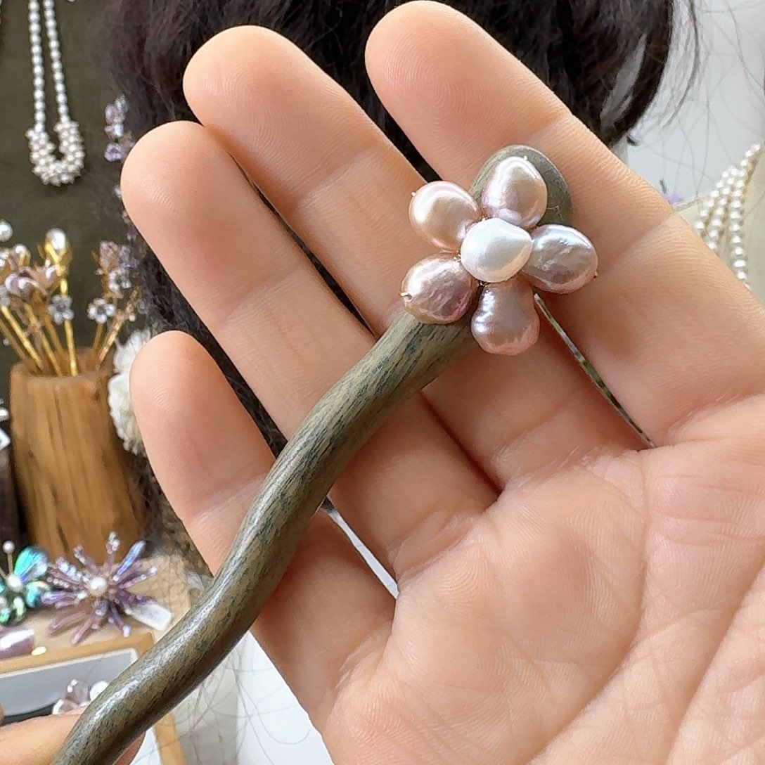 银S925镶嵌淡水珍珠发饰