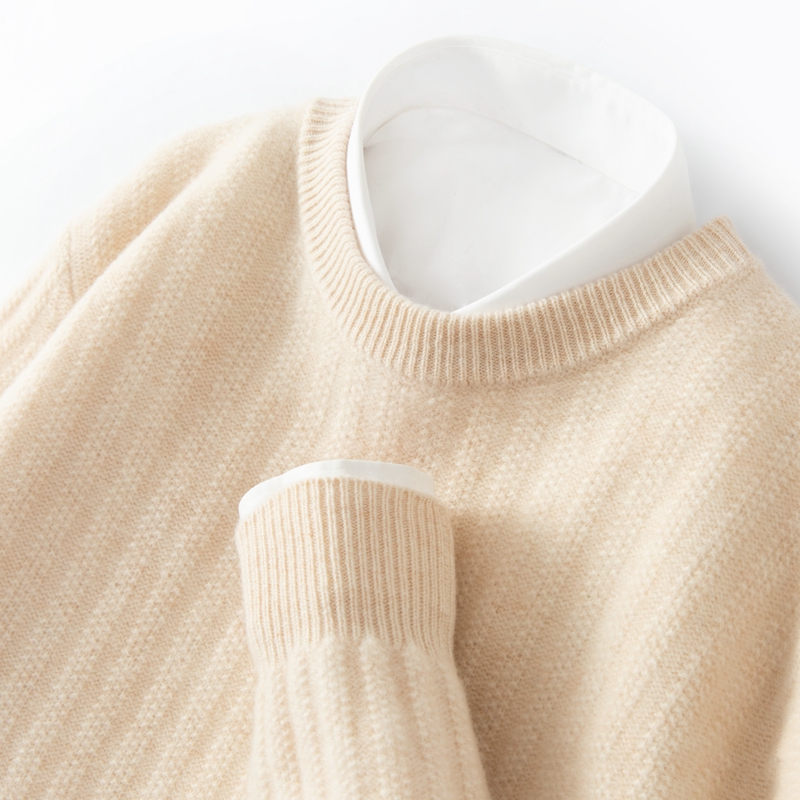 巴黎轻奢款！！秋冬新款纯羊毛衫男士圆领暗格加厚纯色套头休闲打底