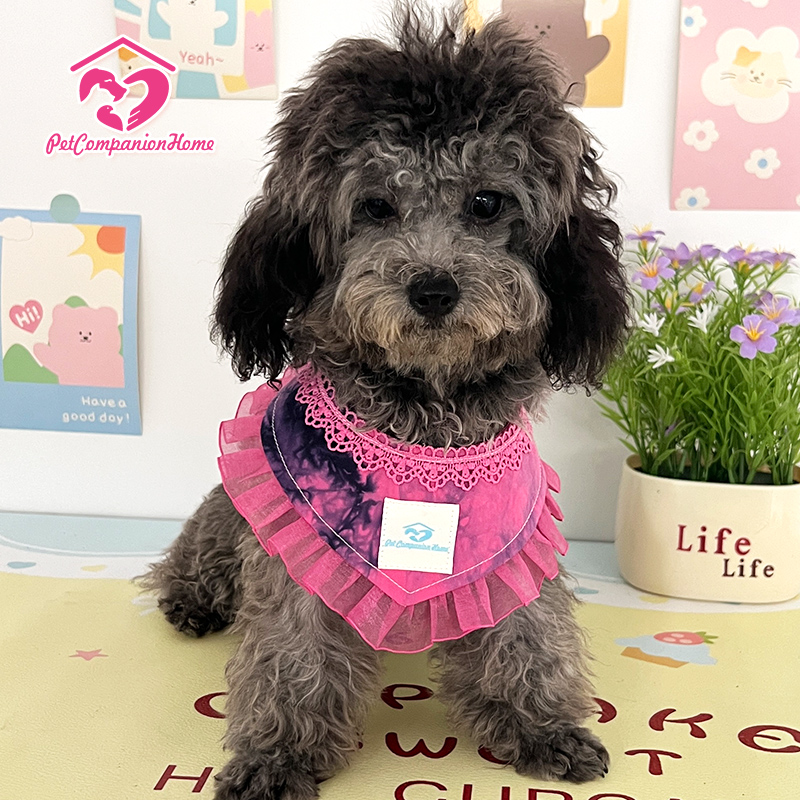 春夏款蕾丝碎花宠物口水巾适合泰迪比熊狗狗猫咪水墨清新宠物围脖