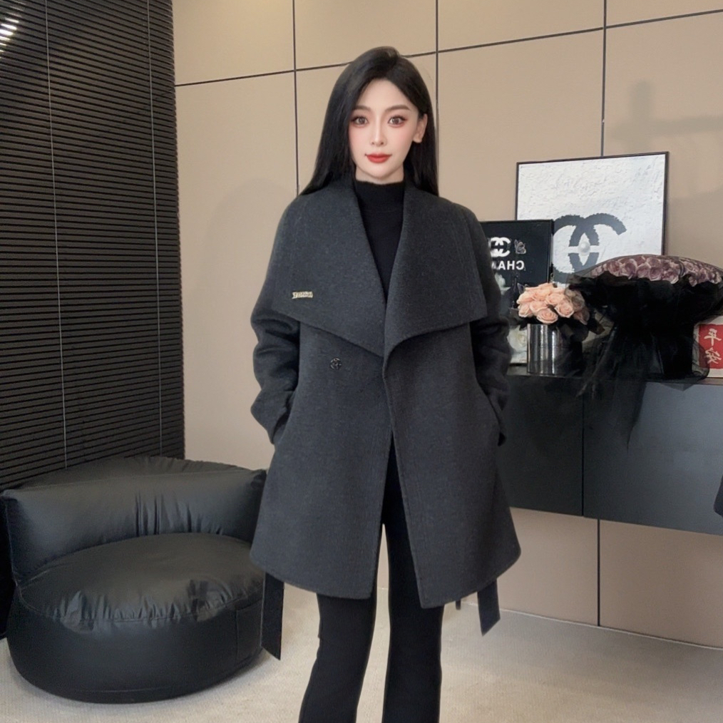 2025新款双面羊毛大衣秋冬毛呢外套女羊毛中长款修身款1021