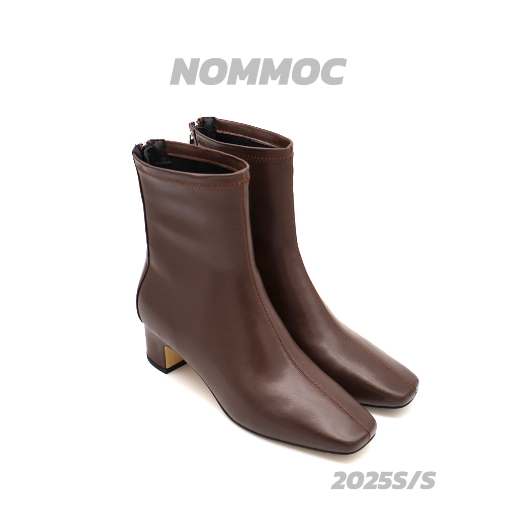 方头时尚气质羊皮中跟短靴