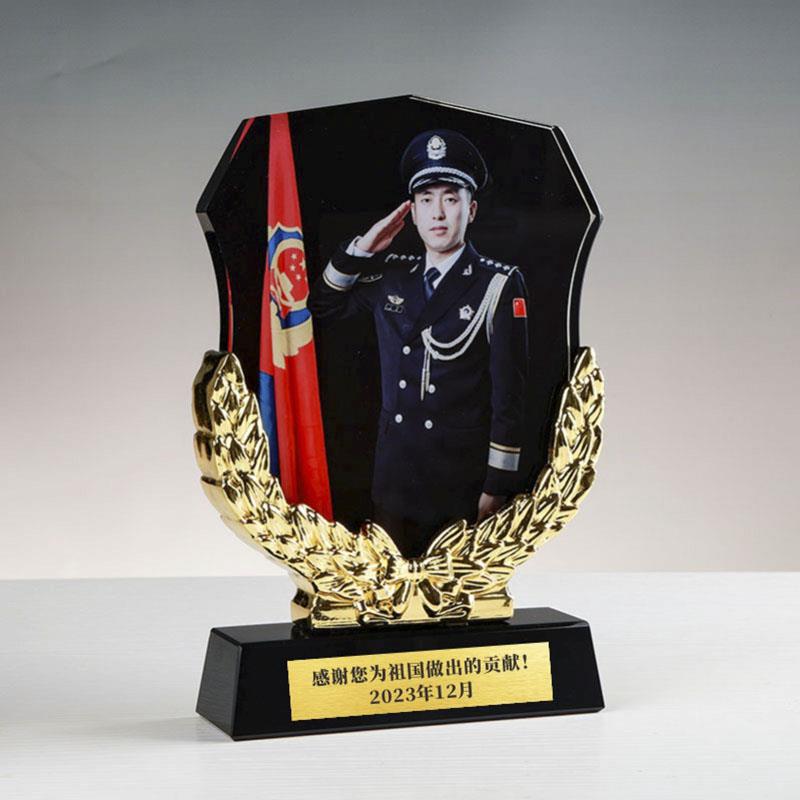 从警退休水晶纪念品定制光荣退伍军人礼物送战友老兵退役荣誉摆件